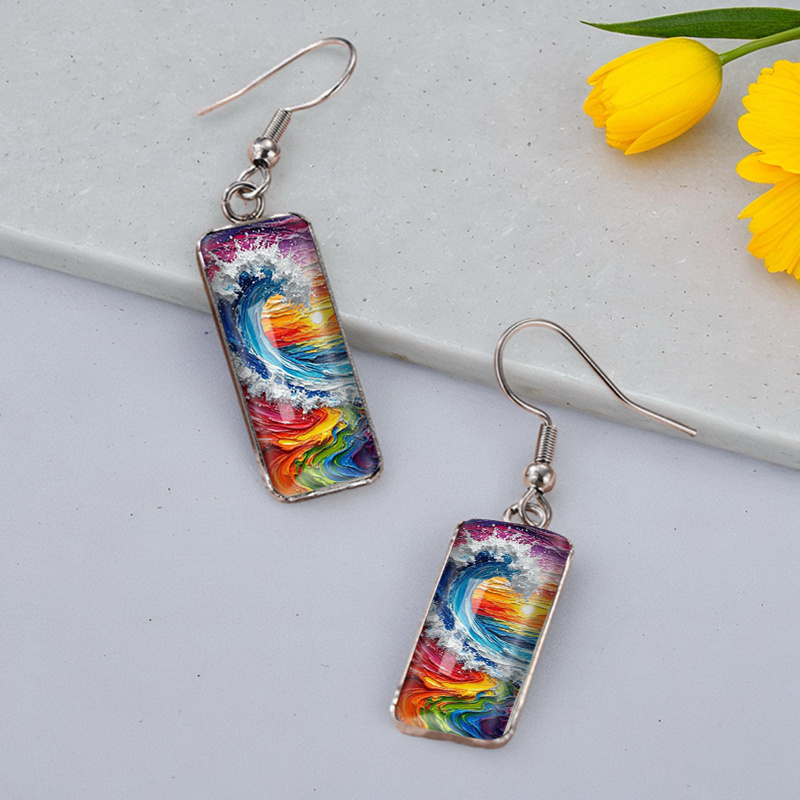 Colored Ocean Wave Fish Hook Earrings, Fashion Accessories Gift